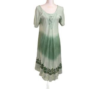 Advance green dip dyed crinkle rayon dress, one size, beach, vacation, cruise